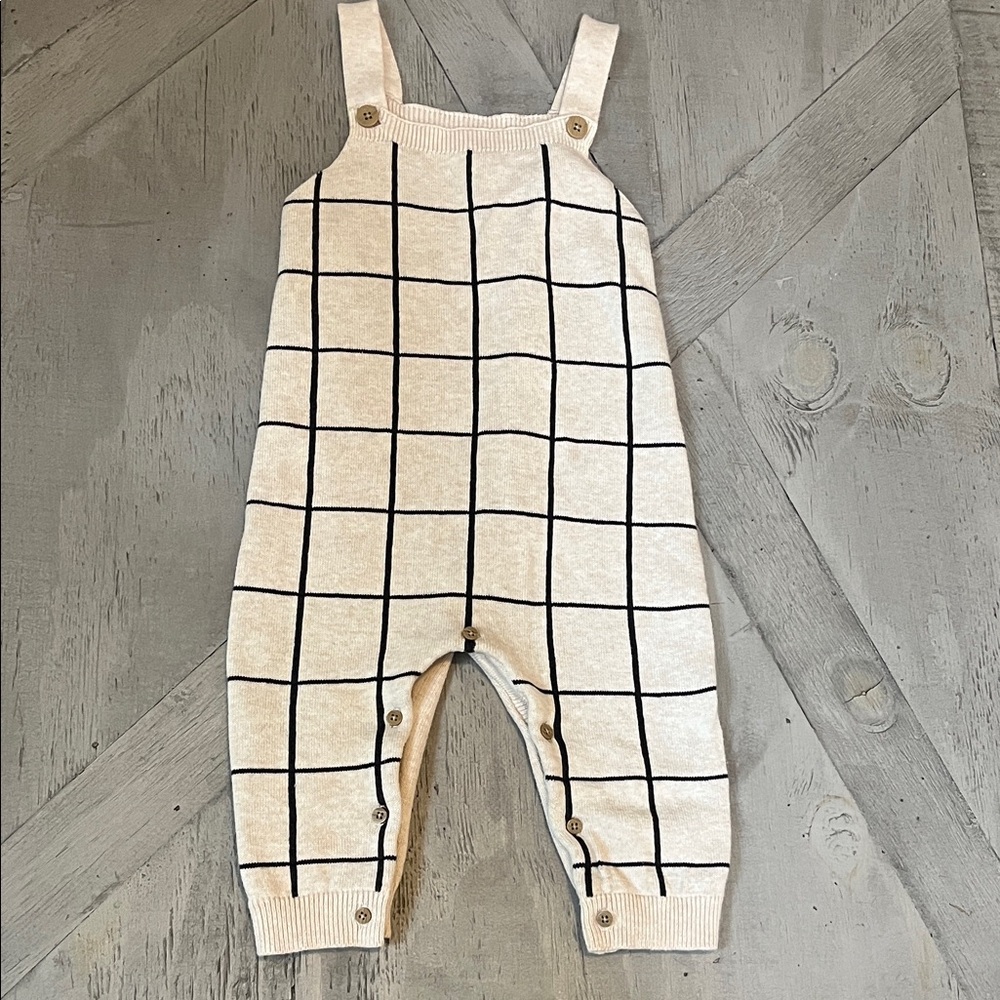 Nutmeg Mills Cozy Cream and Black Checkered Kids Overalls
